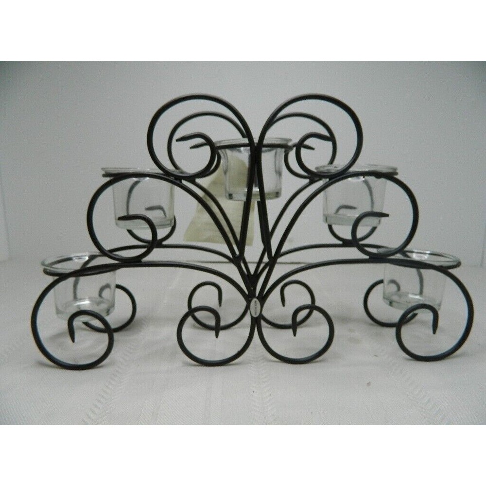 Home Elements Wire Candle Holder w/5 Glass Votives 13.25"LX 8"HX 3"W  Open Box